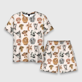 Мужской костюм с шортами 3D с принтом Милые дикие животные ,  |  | детские иллюстрации | дикие животные | жираф | зебра | зоопарк | лев | лесные животные | обезьяна | панда | слон | тигр