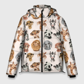 Мужская зимняя куртка 3D с принтом Милые дикие животные в Новосибирске, верх — 100% полиэстер; подкладка — 100% полиэстер; утеплитель — 100% полиэстер | длина ниже бедра, свободный силуэт Оверсайз. Есть воротник-стойка, отстегивающийся капюшон и ветрозащитная планка. 

Боковые карманы с листочкой на кнопках и внутренний карман на молнии. | детские иллюстрации | дикие животные | жираф | зебра | зоопарк | лев | лесные животные | обезьяна | панда | слон | тигр