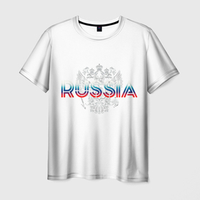 Мужская футболка 3D с принтом Russia Sport Team в Новосибирске, 100% полиэфир | прямой крой, круглый вырез горловины, длина до линии бедер | Тематика изображения на принте: russia | герб | государство | патриотические | россия | спортивное | триколор | флаг