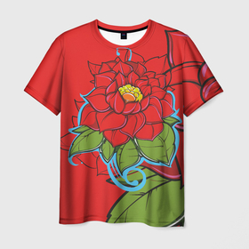 Мужская футболка 3D с принтом Роза эмблема любви , 100% полиэфир | прямой крой, круглый вырез горловины, длина до линии бедер | красное | любовь | роза | тату | татуировки | цветы | эмблема