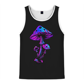 Мужская майка 3D с принтом Неоновый гриб в Санкт-Петербурге, 100% полиэстер | круглая горловина, приталенный силуэт, длина до линии бедра. Пройма и горловина окантованы тонкой бейкой | blue | gradient | light | luminous | mushroom | neon | pink | purple | градиент | гриб | неон | неоновый | розовый | свет | светящийся | синий | фиолетовый