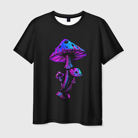 Мужская футболка 3D с принтом Неоновый гриб , 100% полиэфир | прямой крой, круглый вырез горловины, длина до линии бедер | Тематика изображения на принте: blue | gradient | light | luminous | mushroom | neon | pink | purple | градиент | гриб | неон | неоновый | розовый | свет | светящийся | синий | фиолетовый