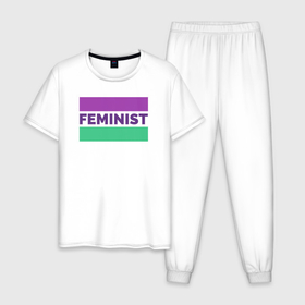 Мужская пижама хлопок с принтом Феминист в Тюмени, 100% хлопок | брюки и футболка прямого кроя, без карманов, на брюках мягкая резинка на поясе и по низу штанин
 | 8 марта | feminist | girl power | patriarchy | женский день | интерсек | интерсекциональный | люди сестры | международный женский день | мизогиния | независимая | независимость | патриархат | равенство | радфем