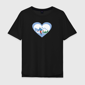 Мужская футболка хлопок Oversize с принтом Сноубординг в сердце в Кировске, 100% хлопок | свободный крой, круглый ворот, “спинка” длиннее передней части | активный отдых | арт | горы | доска | зож | отдых | снег | сноуборд | спорт