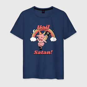 Мужская футболка хлопок с принтом Hail Satan в Тюмени, 100% хлопок | прямой крой, круглый вырез горловины, длина до линии бедер, слегка спущенное плечо. | demon | hail satan | satan | аниме | атеизм | атеист | бафомет | выбери тьму | гот | готика | грандж | гранж | демон | каваи | люцифер | манга | рок | сатана | хоррор | эмо