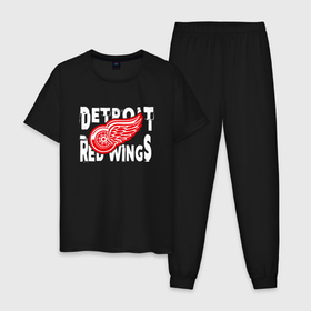 Мужская пижама хлопок с принтом Детройт Ред Уингз   Detroit Red Wings в Петрозаводске, 100% хлопок | брюки и футболка прямого кроя, без карманов, на брюках мягкая резинка на поясе и по низу штанин
 | detroit | detroit red wings | hockey | nhl | red wings | usa | детройд | детройт | детройт ред уингз | нхл | ред уингз | спорт | сша | хоккей | шайба