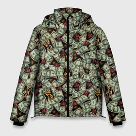 Мужская зимняя куртка 3D с принтом Доллары  и Драгоценности в Новосибирске, верх — 100% полиэстер; подкладка — 100% полиэстер; утеплитель — 100% полиэстер | длина ниже бедра, свободный силуэт Оверсайз. Есть воротник-стойка, отстегивающийся капюшон и ветрозащитная планка. 

Боковые карманы с листочкой на кнопках и внутренний карман на молнии. | бабки | баксы | банк | банкноты | бизнес | биткоин | богатство | брокер | бумажник | бюджет | валюта | взятка | вор | деньги | доллары | евро | зарплата | золото | казино | капитал | касса | копилка