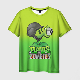 Мужская футболка 3D с принтом Plants vs. Zombies   Горохомёт в Тюмени, 100% полиэфир | прямой крой, круглый вырез горловины, длина до линии бедер | plants vs zombies | зомби | игра | компьютерная игра | против | растения | растения против зомби