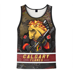 Мужская майка 3D с принтом Калгари Флэймз, Calgary Flames Маскот в Петрозаводске, 100% полиэстер | круглая горловина, приталенный силуэт, длина до линии бедра. Пройма и горловина окантованы тонкой бейкой | calgary | calgary flames | flames | hockey | nhl | usa | калгари | калгари флэймз | маскот | нхл | спорт | сша | флэймз | хоккей | шайба