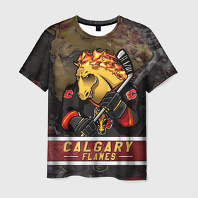 Мужская футболка 3D с принтом Калгари Флэймз, Calgary Flames Маскот в Кировске, 100% полиэфир | прямой крой, круглый вырез горловины, длина до линии бедер | calgary | calgary flames | flames | hockey | nhl | usa | калгари | калгари флэймз | маскот | нхл | спорт | сша | флэймз | хоккей | шайба