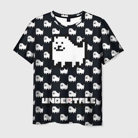 Мужская футболка 3D с принтом UNDERTALE DOG AND LOGO | УНДЕРТАЛЕ , 100% полиэфир | прямой крой, круглый вырез горловины, длина до линии бедер | dog | undertale | андертале | андертейл | гтвукефду | игра | подземная история | подземная сказка | собака | ундертале