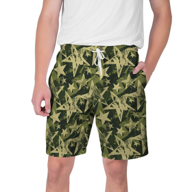 Мужские шорты 3D с принтом Star camouflage в Петрозаводске,  полиэстер 100% | прямой крой, два кармана без застежек по бокам. Мягкая трикотажная резинка на поясе, внутри которой широкие завязки. Длина чуть выше колен | camouflage | military | star | военный | звезда | камуфляж