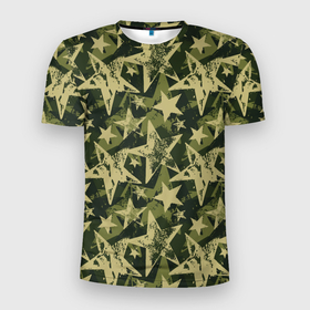 Мужская футболка 3D Slim с принтом Star camouflage , 100% полиэстер с улучшенными характеристиками | приталенный силуэт, круглая горловина, широкие плечи, сужается к линии бедра | camouflage | military | star | военный | звезда | камуфляж