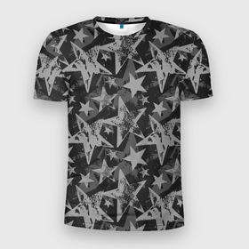 Мужская футболка 3D Slim с принтом Gray Star в Курске, 100% полиэстер с улучшенными характеристиками | приталенный силуэт, круглая горловина, широкие плечи, сужается к линии бедра | camouflage | gray | military | star | звезда | камок | камуфляж | серый