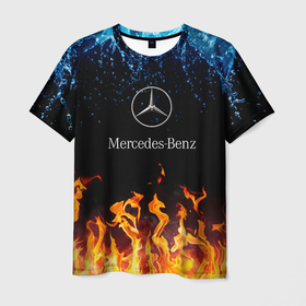 Мужская футболка 3D с принтом Mercedes Benz: Вода и Огонь. , 100% полиэфир | прямой крой, круглый вырез горловины, длина до линии бедер | amg | mercedes | mercedesamg gt | sport | амг | мерседес | мерседесбенц амг | спорт