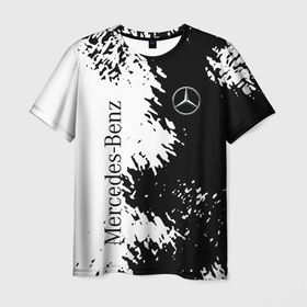 Мужская футболка 3D с принтом Mercedes Benz: Black  White в Екатеринбурге, 100% полиэфир | прямой крой, круглый вырез горловины, длина до линии бедер | amg | mercedes | mercedesamg gt | sport | амг | мерседес | мерседесбенц амг | спорт