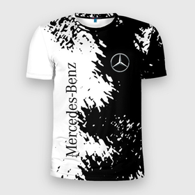 Мужская футболка 3D Slim с принтом Mercedes Benz: Black  White в Санкт-Петербурге, 100% полиэстер с улучшенными характеристиками | приталенный силуэт, круглая горловина, широкие плечи, сужается к линии бедра | amg | mercedes | mercedesamg gt | sport | амг | мерседес | мерседесбенц амг | спорт