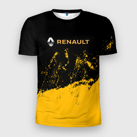 Мужская футболка 3D Slim с принтом Renault гранж в Курске, 100% полиэстер с улучшенными характеристиками | приталенный силуэт, круглая горловина, широкие плечи, сужается к линии бедра | auto | renault | авто | автомобиль | бренд | марка | ренаулт дастер | рено
