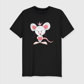 Мужская футболка хлопок Slim с принтом Королева мышка в Тюмени, 92% хлопок, 8% лайкра | приталенный силуэт, круглый вырез ворота, длина до линии бедра, короткий рукав | королева | крыса | мышка | мышь