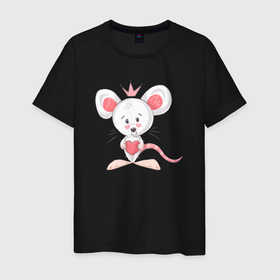 Мужская футболка хлопок с принтом Королева мышка в Новосибирске, 100% хлопок | прямой крой, круглый вырез горловины, длина до линии бедер, слегка спущенное плечо. | королева | крыса | мышка | мышь