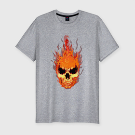 Мужская футболка хлопок Slim с принтом Огнище в Новосибирске, 92% хлопок, 8% лайкра | приталенный силуэт, круглый вырез ворота, длина до линии бедра, короткий рукав | огонь | призрак | рок | скелет | череп