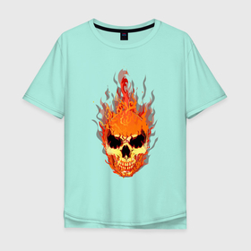 Мужская футболка хлопок Oversize с принтом Огнище , 100% хлопок | свободный крой, круглый ворот, “спинка” длиннее передней части | Тематика изображения на принте: огонь | призрак | рок | скелет | череп
