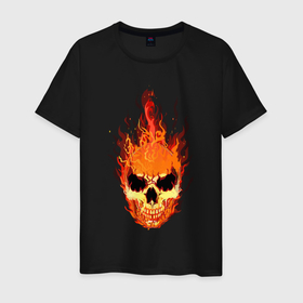 Мужская футболка хлопок с принтом Огнище в Белгороде, 100% хлопок | прямой крой, круглый вырез горловины, длина до линии бедер, слегка спущенное плечо. | огонь | призрак | рок | скелет | череп