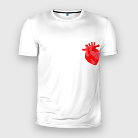 Мужская футболка 3D Slim с принтом Сердечная мышца в Курске, 100% полиэстер с улучшенными характеристиками | приталенный силуэт, круглая горловина, широкие плечи, сужается к линии бедра | Тематика изображения на принте: анатомия | валентин | день всех влюбленных | день святого валентина | любовь | медицина | мышца | орган | романтика | сердце