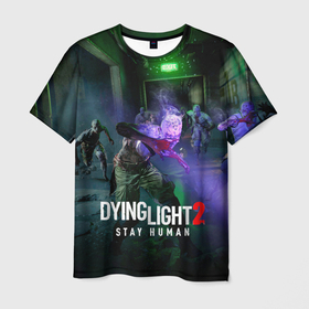 Мужская футболка 3D с принтом Dying Light: Stay Human   логово зомби , 100% полиэфир | прямой крой, круглый вырез горловины, длина до линии бедер | art | dying | game | horror | human | light | stay | survival | zombie | арт | выживалка | зомби | игра | паркур | хоррор