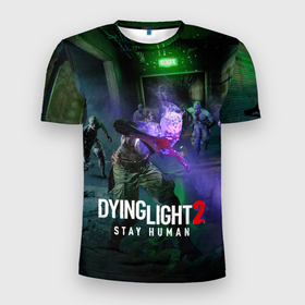 Мужская футболка 3D Slim с принтом Dying Light: Stay Human   логово зомби , 100% полиэстер с улучшенными характеристиками | приталенный силуэт, круглая горловина, широкие плечи, сужается к линии бедра | art | dying | game | horror | human | light | stay | survival | zombie | арт | выживалка | зомби | игра | паркур | хоррор