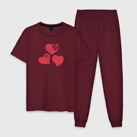 Мужская пижама хлопок с принтом Три сердечка в Тюмени, 100% хлопок | брюки и футболка прямого кроя, без карманов, на брюках мягкая резинка на поясе и по низу штанин
 | валентин | влюбленный | день всех влюбленных | день святого валентина | любовь | романтика | сердца | сердце