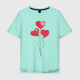 Мужская футболка хлопок Oversize с принтом Три сердечка в Петрозаводске, 100% хлопок | свободный крой, круглый ворот, “спинка” длиннее передней части | валентин | влюбленный | день всех влюбленных | день святого валентина | любовь | романтика | сердца | сердце