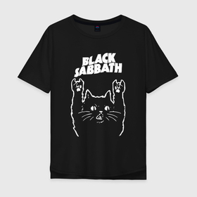 Мужская футболка хлопок Oversize с принтом Black Sabbath Рок кот в Екатеринбурге, 100% хлопок | свободный крой, круглый ворот, “спинка” длиннее передней части | Тематика изображения на принте: black | black sabath | black sabbath | hard rock | heavy metal | ozzy | sabath | блэк сабат | группы | кот | метал | музыка | оззи | оззи осборн | ози | осборн | рок | хард рок | хэви метал