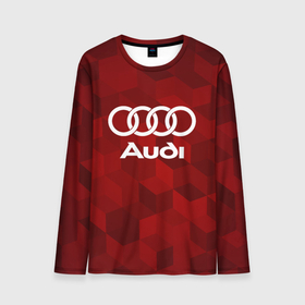 Мужской лонгслив 3D с принтом Ауди, Audi Красный фон в Тюмени, 100% полиэстер | длинные рукава, круглый вырез горловины, полуприлегающий силуэт | audi | auto | quattro | авто | автомобиль | ауди | кватро | куатро | марка | машина