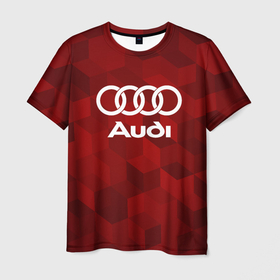 Мужская футболка 3D с принтом Ауди, Audi Красный фон в Петрозаводске, 100% полиэфир | прямой крой, круглый вырез горловины, длина до линии бедер | audi | auto | quattro | авто | автомобиль | ауди | кватро | куатро | марка | машина