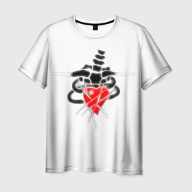 Мужская футболка 3D с принтом Alien Heart W 01 в Санкт-Петербурге, 100% полиэфир | прямой крой, круглый вырез горловины, длина до линии бедер | Тематика изображения на принте: alien | heart | x ray | рентген | сердце | чужой