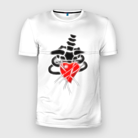 Мужская футболка 3D Slim с принтом Alien Heart W 01 в Курске, 100% полиэстер с улучшенными характеристиками | приталенный силуэт, круглая горловина, широкие плечи, сужается к линии бедра | alien | heart | x ray | рентген | сердце | чужой