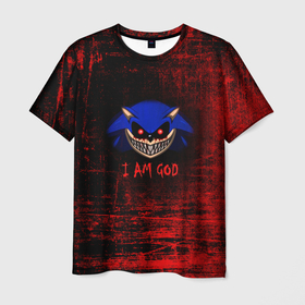 Мужская футболка 3D с принтом | Sonic Exe | в Тюмени, 100% полиэфир | прямой крой, круглый вырез горловины, длина до линии бедер | im god sonic exe | opensupermen | sonic mod | синий ежик | соник икс | соник монстр | хоррор