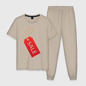 Мужская пижама хлопок с принтом Sale в Екатеринбурге, 100% хлопок | брюки и футболка прямого кроя, без карманов, на брюках мягкая резинка на поясе и по низу штанин
 | hype | rope | sale | tag | бирка | верёвочка | продажа | хайп