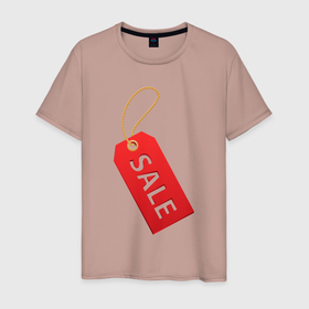 Мужская футболка хлопок с принтом Sale в Петрозаводске, 100% хлопок | прямой крой, круглый вырез горловины, длина до линии бедер, слегка спущенное плечо. | hype | rope | sale | tag | бирка | верёвочка | продажа | хайп