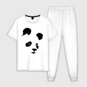 Мужская пижама хлопок с принтом Прикольная милая панда в Курске, 100% хлопок | брюки и футболка прямого кроя, без карманов, на брюках мягкая резинка на поясе и по низу штанин
 | Тематика изображения на принте: bear | ears | eyes | muzzle | panda | глаза | медведь | мордочка | панда | уши