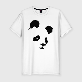 Мужская футболка хлопок Slim с принтом Прикольная милая панда в Белгороде, 92% хлопок, 8% лайкра | приталенный силуэт, круглый вырез ворота, длина до линии бедра, короткий рукав | bear | ears | eyes | muzzle | panda | глаза | медведь | мордочка | панда | уши