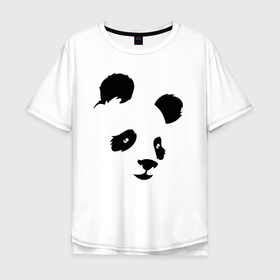 Мужская футболка хлопок Oversize с принтом Прикольная милая панда в Новосибирске, 100% хлопок | свободный крой, круглый ворот, “спинка” длиннее передней части | Тематика изображения на принте: bear | ears | eyes | muzzle | panda | глаза | медведь | мордочка | панда | уши