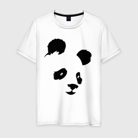 Мужская футболка хлопок с принтом Прикольная милая панда в Тюмени, 100% хлопок | прямой крой, круглый вырез горловины, длина до линии бедер, слегка спущенное плечо. | bear | ears | eyes | muzzle | panda | глаза | медведь | мордочка | панда | уши