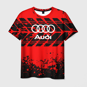 Мужская футболка 3D с принтом Audi шины. в Санкт-Петербурге, 100% полиэфир | прямой крой, круглый вырез горловины, длина до линии бедер | 2020 | audi | auto | sport | авто | автомобиль | автомобильные | ауди | бренд | марка | машины | спорт