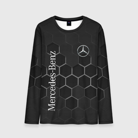 Мужской лонгслив 3D с принтом Mercedes Benz black соты в Екатеринбурге, 100% полиэстер | длинные рукава, круглый вырез горловины, полуприлегающий силуэт | amg | mercedes | mercedesamg gt | sport | амг | мерседес | мерседесбенц амг | спорт