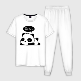 Мужская пижама хлопок с принтом Маленький прикольный медвежонок в Новосибирске, 100% хлопок | брюки и футболка прямого кроя, без карманов, на брюках мягкая резинка на поясе и по низу штанин
 | Тематика изображения на принте: muzzle | panda | paws | teddy bear | лапы | медвежонок | мордочка | панда