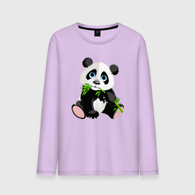 Мужской лонгслив хлопок с принтом Забавный медвежонок Панда , 100% хлопок |  | bamboo | claws | cutie | ears | eyes | muzzle | nose | panda | paws | teddy bear | бамбук | глаза | когти | лапы | медвежонок | милашка | мордочка | нос | панда
