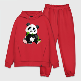 Мужской костюм хлопок OVERSIZE с принтом Забавный медвежонок Панда в Кировске,  |  | bamboo | claws | cutie | ears | eyes | muzzle | nose | panda | paws | teddy bear | бамбук | глаза | когти | лапы | медвежонок | милашка | мордочка | нос | панда