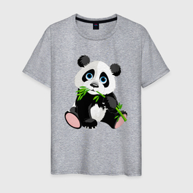 Мужская футболка хлопок с принтом Забавный медвежонок Панда в Санкт-Петербурге, 100% хлопок | прямой крой, круглый вырез горловины, длина до линии бедер, слегка спущенное плечо. | bamboo | claws | cutie | ears | eyes | muzzle | nose | panda | paws | teddy bear | бамбук | глаза | когти | лапы | медвежонок | милашка | мордочка | нос | панда